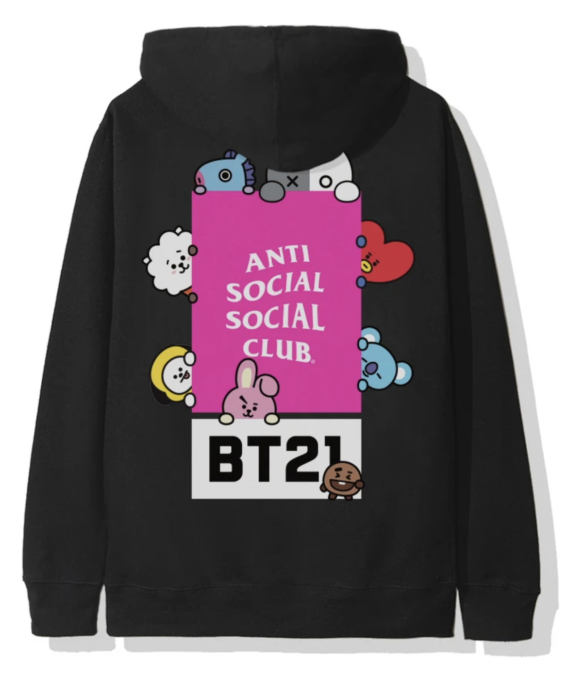 DS Anti Social Social Club ASSC x BT21 White Logo Peekaboo Black Hoodie Supreme